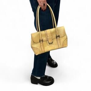 Y2K Vintage Yellow Croc Embossed Shoulder Bag